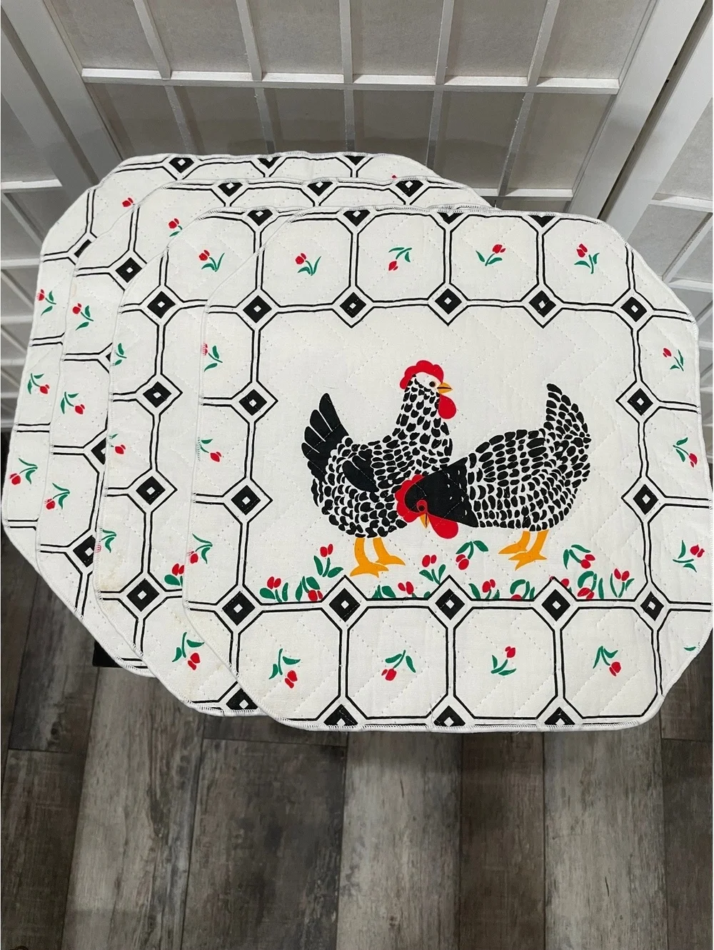 Vintage Quilted Chicken Print Table Mats (set of 4)